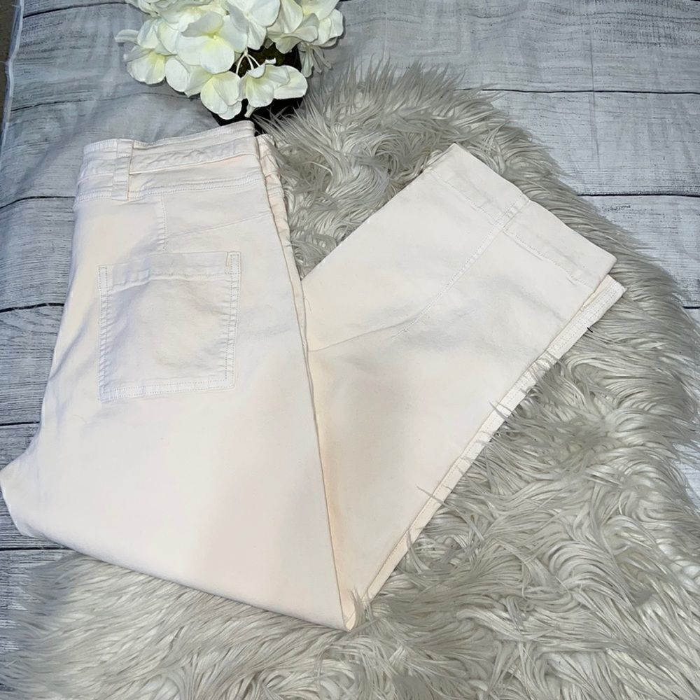 Anthro | By Anthropologie Cream Cropped High Waist Belted Pants sz 28